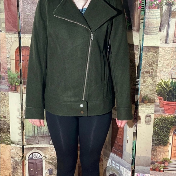 Ladies Wool Jacket Blend Army Green Small - Picture 3 of 11